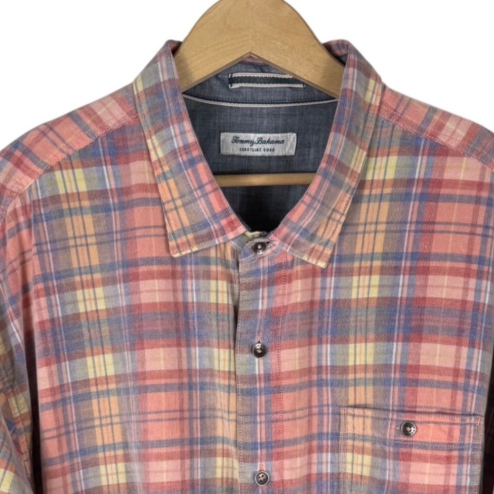 Tommy Bahama Mens 3XLB Coastline Cord Plaid Long Sleeve Button Down Shirt Coral